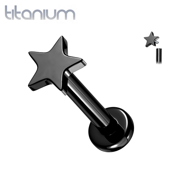 Internally Threaded Black PVD Small Star Implant Grade Titanium Labret - Pierced Universe