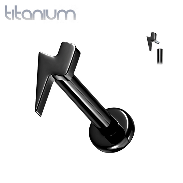 Internally Threaded Small Lightning Bolt Black PVD Implant Grade Titanium Labret - Pierced Universe