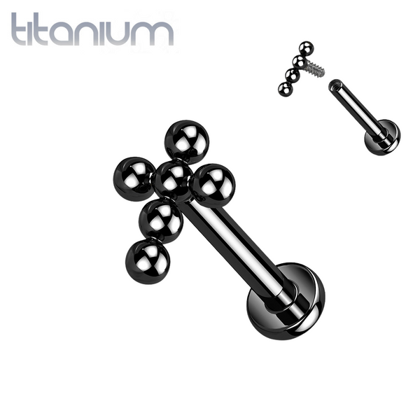 Implant Grade Titanium Black PVD Beaded Dainty Cross Internally Threaded Labret - Pierced Universe