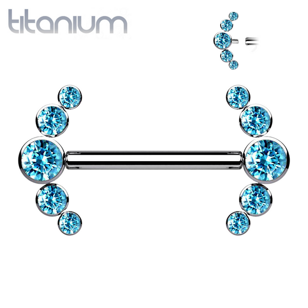 Implant Grade Titanium Internally Threaded Aqua 5 Bezel CZ Gem Nipple Ring - Pierced Universe