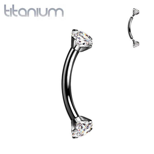 Implant Grade Titanium Black PVD Curved Barbell Internally Threaded White CZ - Pierced Universe