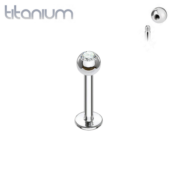 Solid Implant Grade Titanium Flat Back Single CZ Gem Labret Stud - Pierced Universe