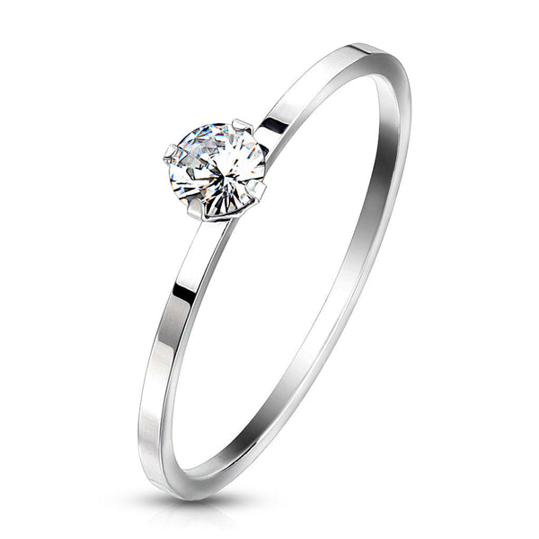 White 4mm Round CZ Prong Stainless Steel Ring - Pierced Universe